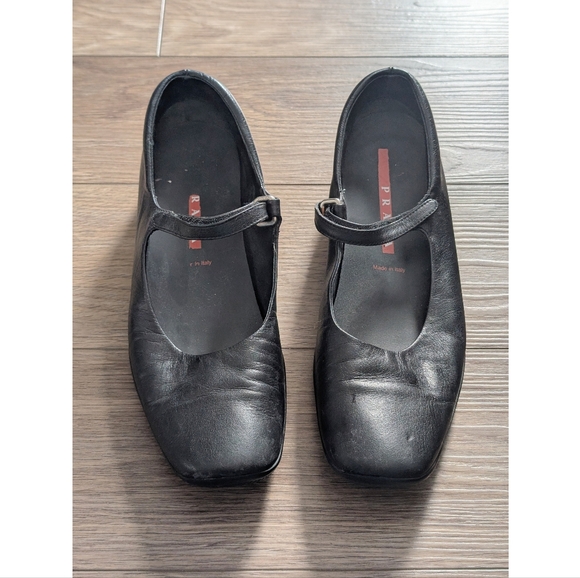 Prada Shoes - Vintage Prada Sport | Y2K Black Leather Mary Jane Driving Flats Shoes